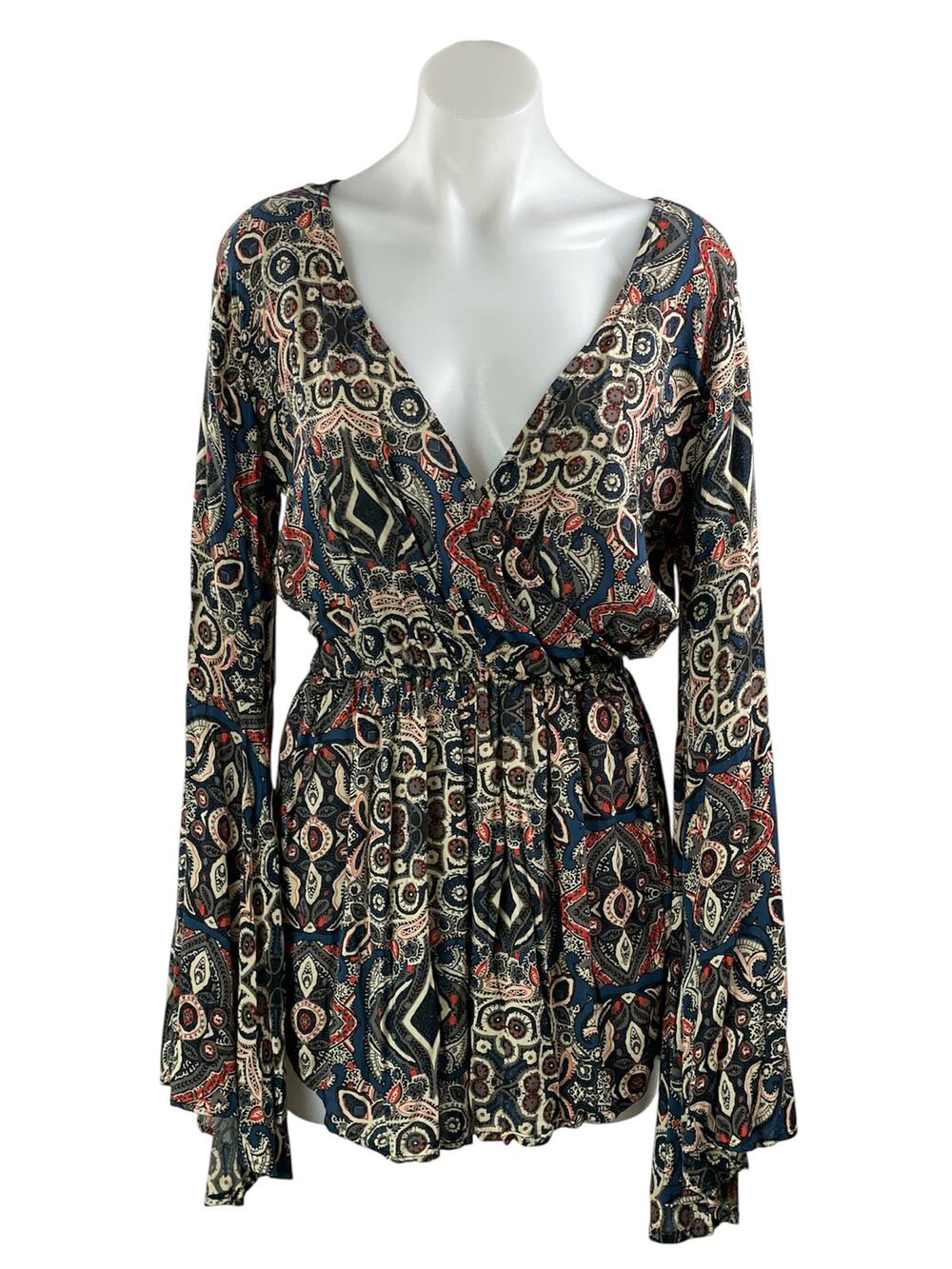 Abercrombie & Fitch Multicolor Long Bell Sleeves Paisley Jumpsuit Romper Size M